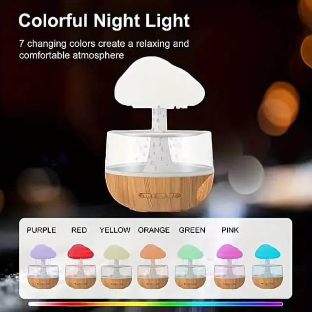 Rain cloud humidifier rain colorful mushroom cloud raindrop atmosphere lamp night light essential oil small aromatherapy machine By Win